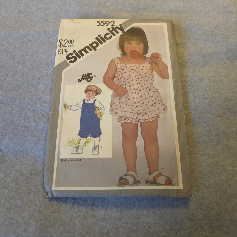 Vintage Simplicity 5592 Toddler Romper & Overalls Jiffy Sewing‎ Pattern UNCUT
